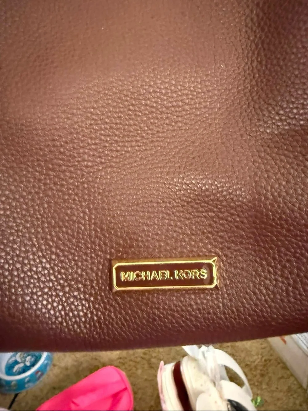 Michael Kors Burgundy Pebbled Leather Shoulder Bag